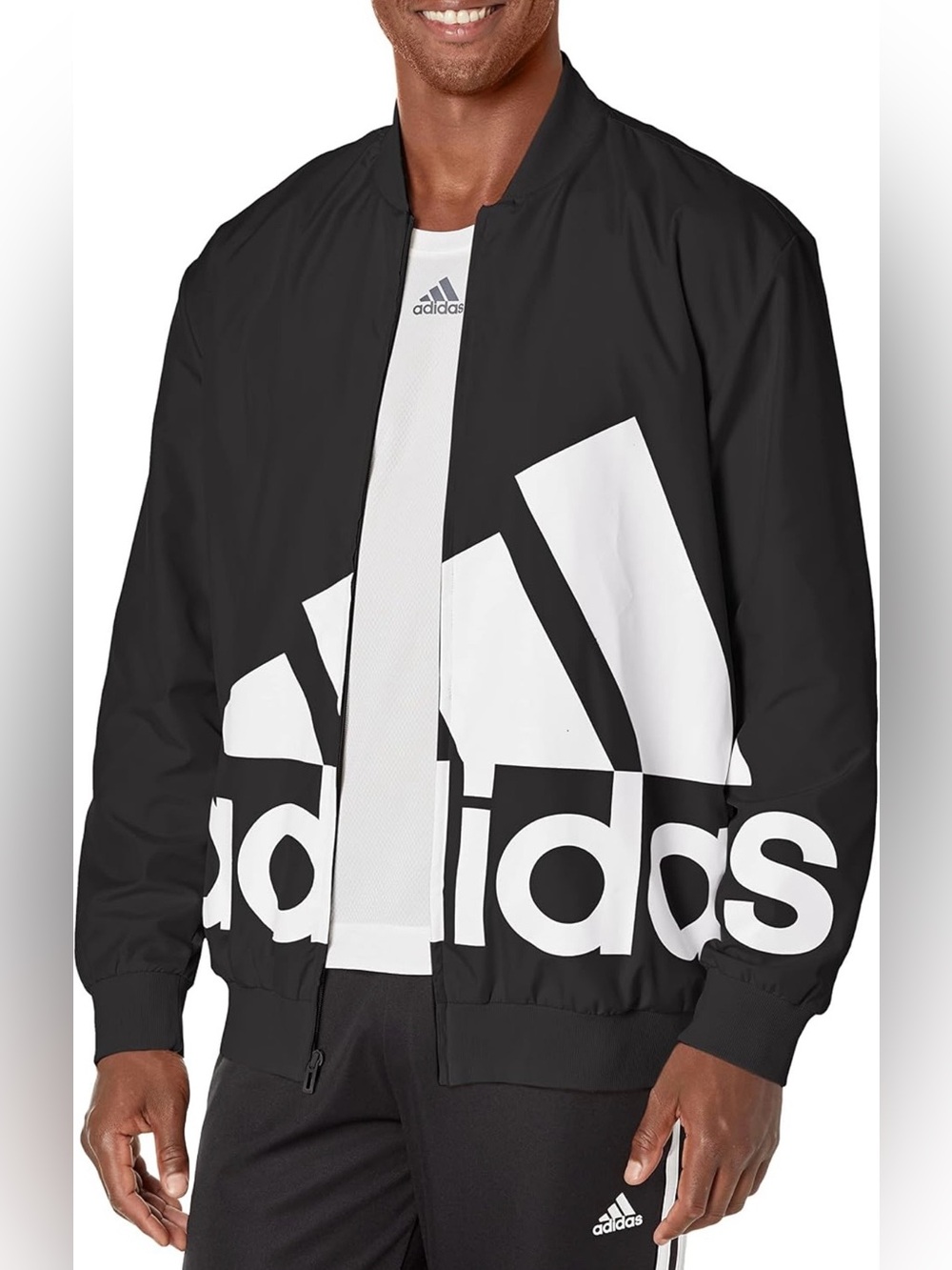 Adidas Giant Logo Windbreaker Track Jacket Mens XL Black White Zip Up Light Nice